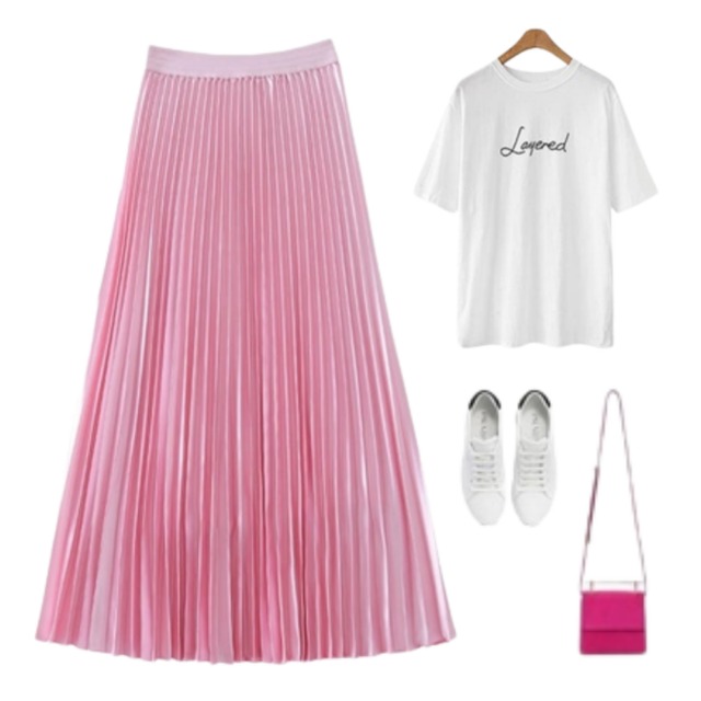 Pink satin pleated skirt　M1917