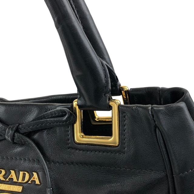 PRADA プラダ ハンドバッグ ブラック ロゴ リボン レザー vintage ヴィンテージ オールド dxxaru