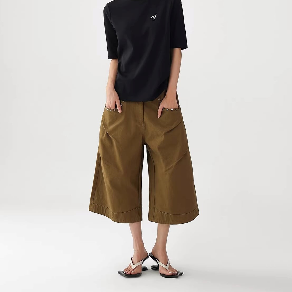 ワイド クロップド丈 カジュアルパンツ 2color APA0093