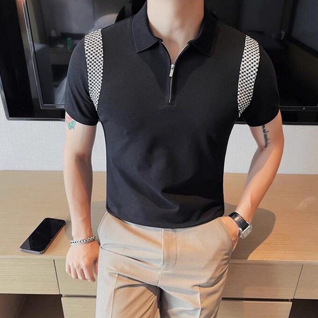 zipper polo shirt tops 00262