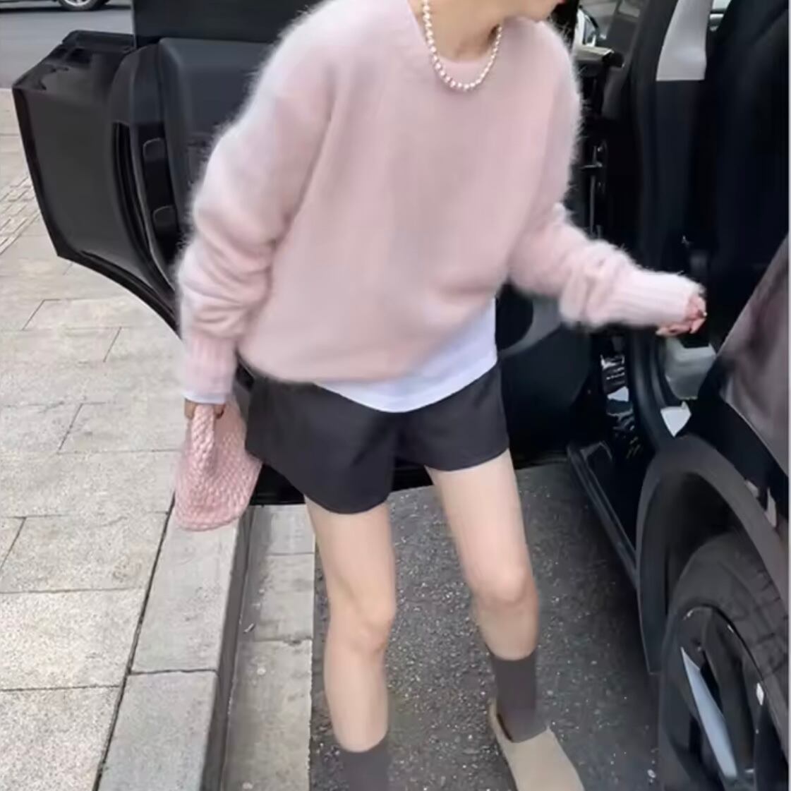 pink round neck soft knit