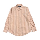 90s Ralph Lauren ラルフローレン CUSTOM FIT ストライプ BD ボタンダウン 長袖 シャツ LL /ピンク・ベージュ系 メンズ ビンテージ