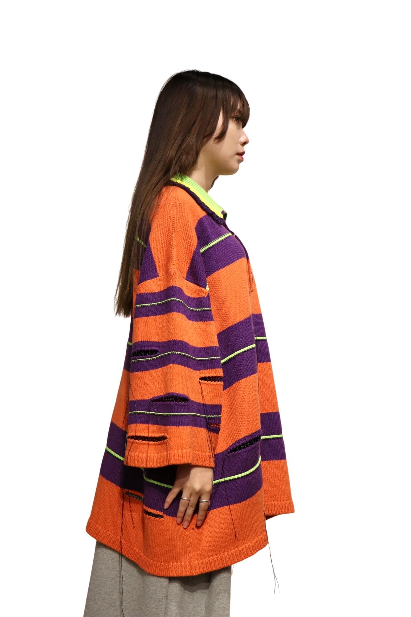 KIDILL OVERSIZD BORDER POLO KNIT COLLAB WITH rurumu:(PURPLE KIDILL OVERSIZD BORDER POLO KNIT COLLAB WITH rurumu:(PURPLE