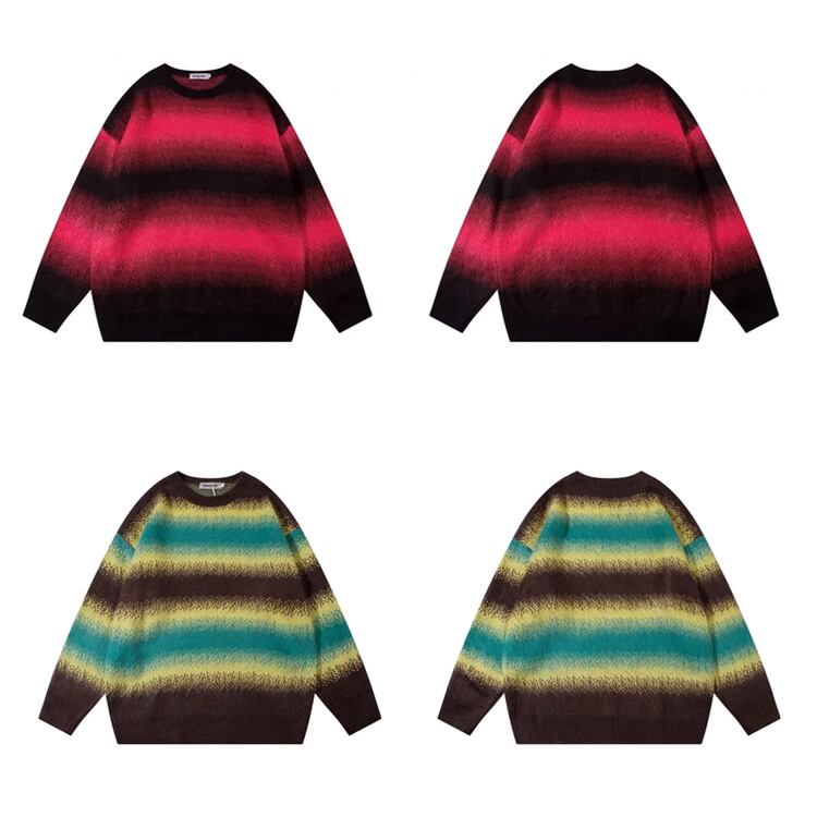 ★GRADIENT STRIPE MOHAIR ROUND NECK SWEATER　　　A0831