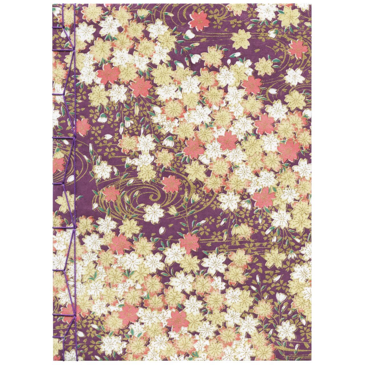 水面に桜 —Purple background with golden water surface and cherry