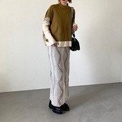 バイカラーポンチョニット tops/マスタード