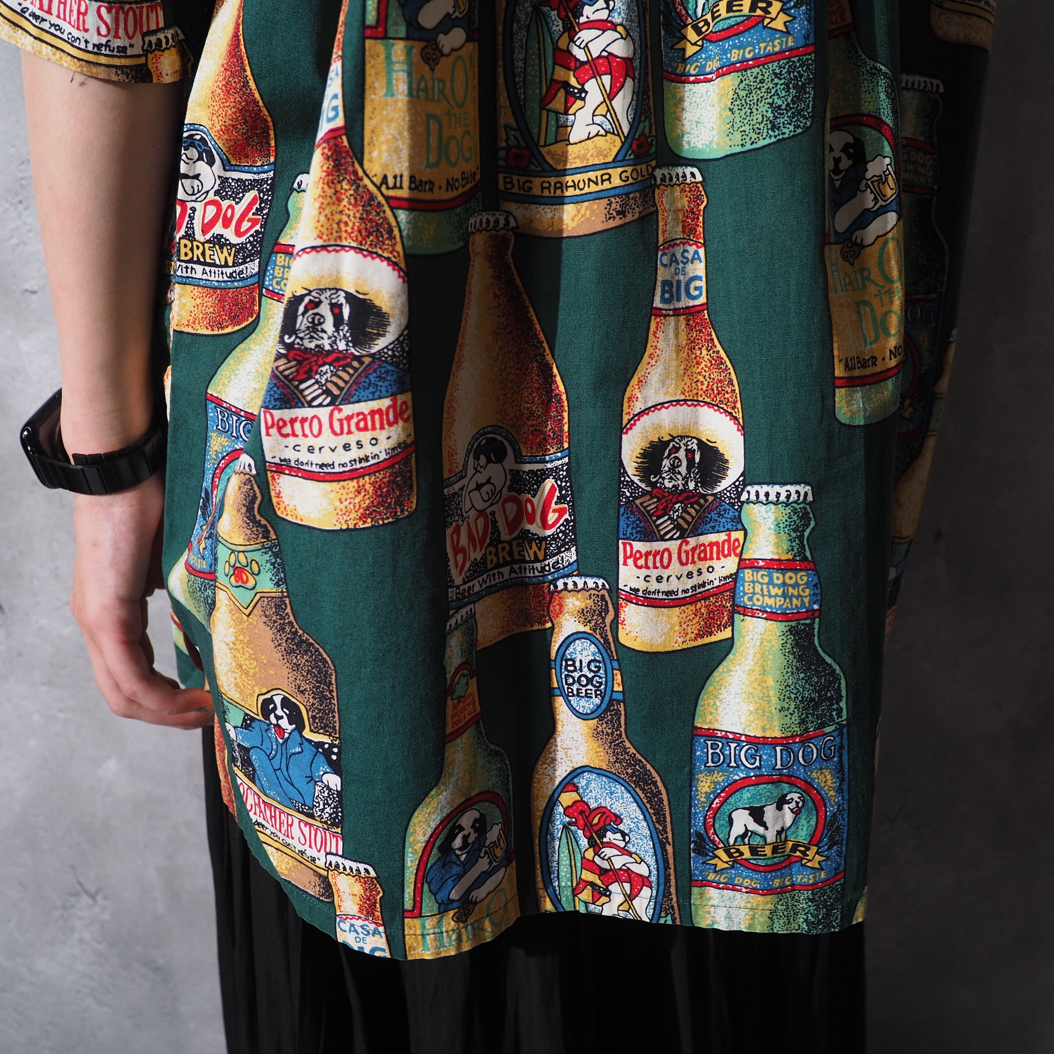 1990s ” Liqueur Big Dogs ” printed cotton button down shirt