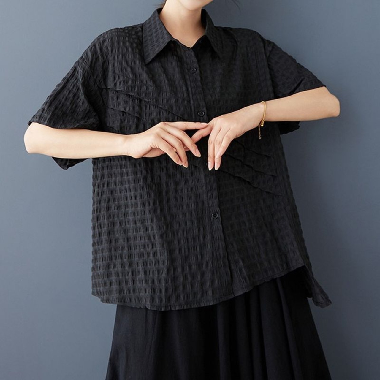 チェック透け感 デザイン シャツ  30228