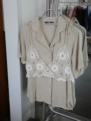 〈vintage〉stripe silk beige shirt