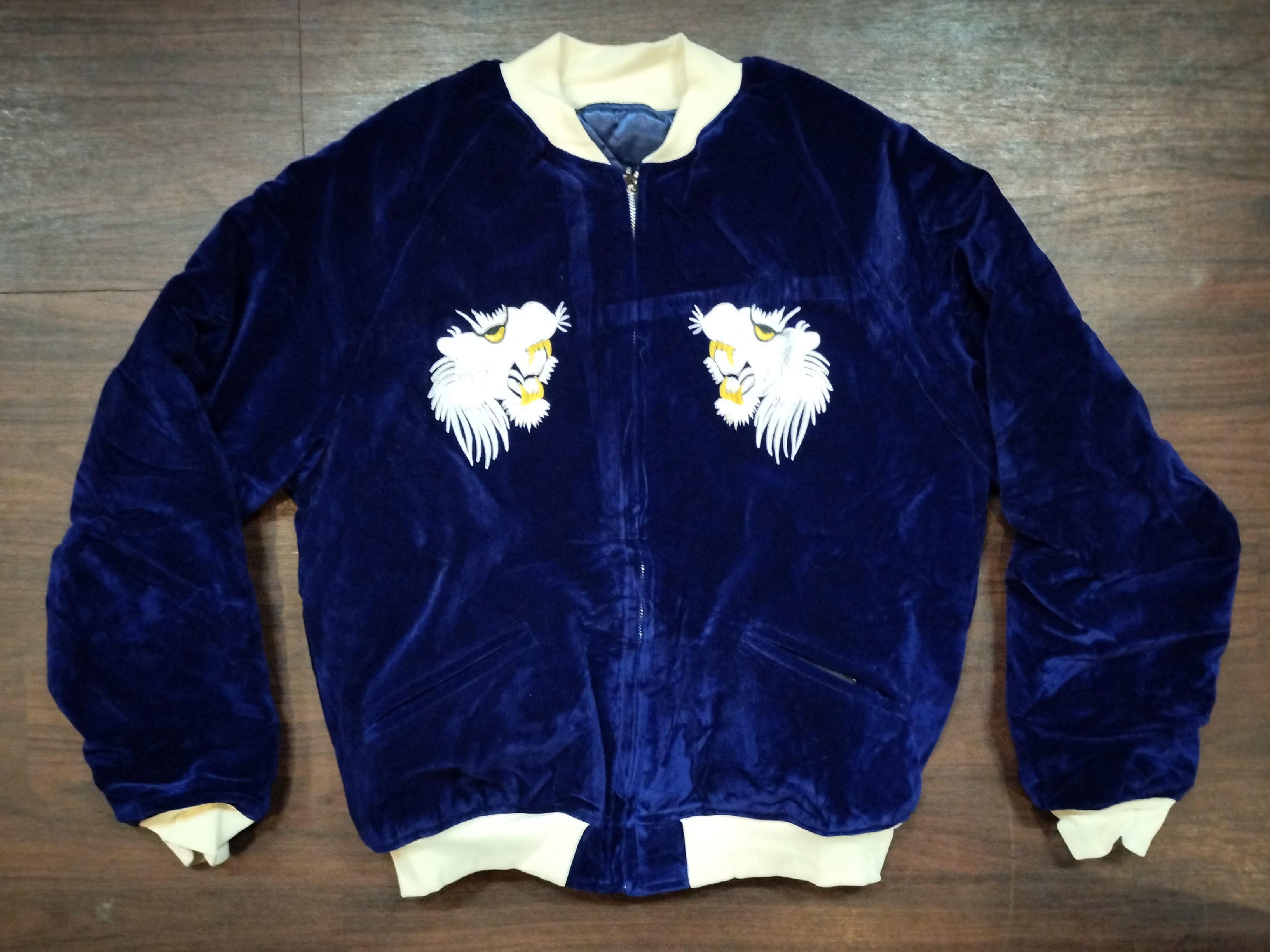 417 別珍スカジャン 白虎 紺 x 紺 | American Wear Shop Lapine