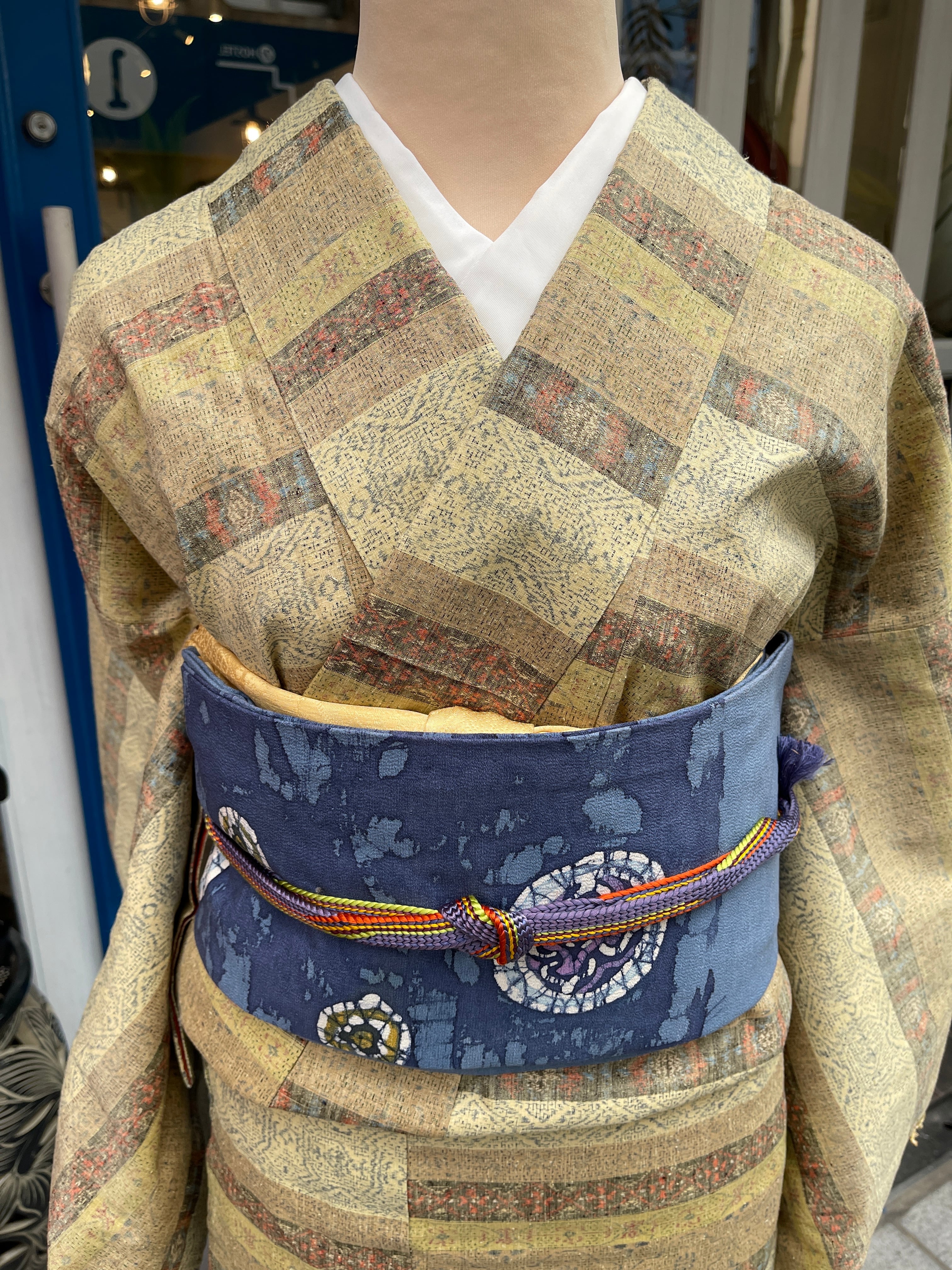 本場奄美大島紬秋名バラアンサンブル 道中着セット 正絹 袷着物 未 1円