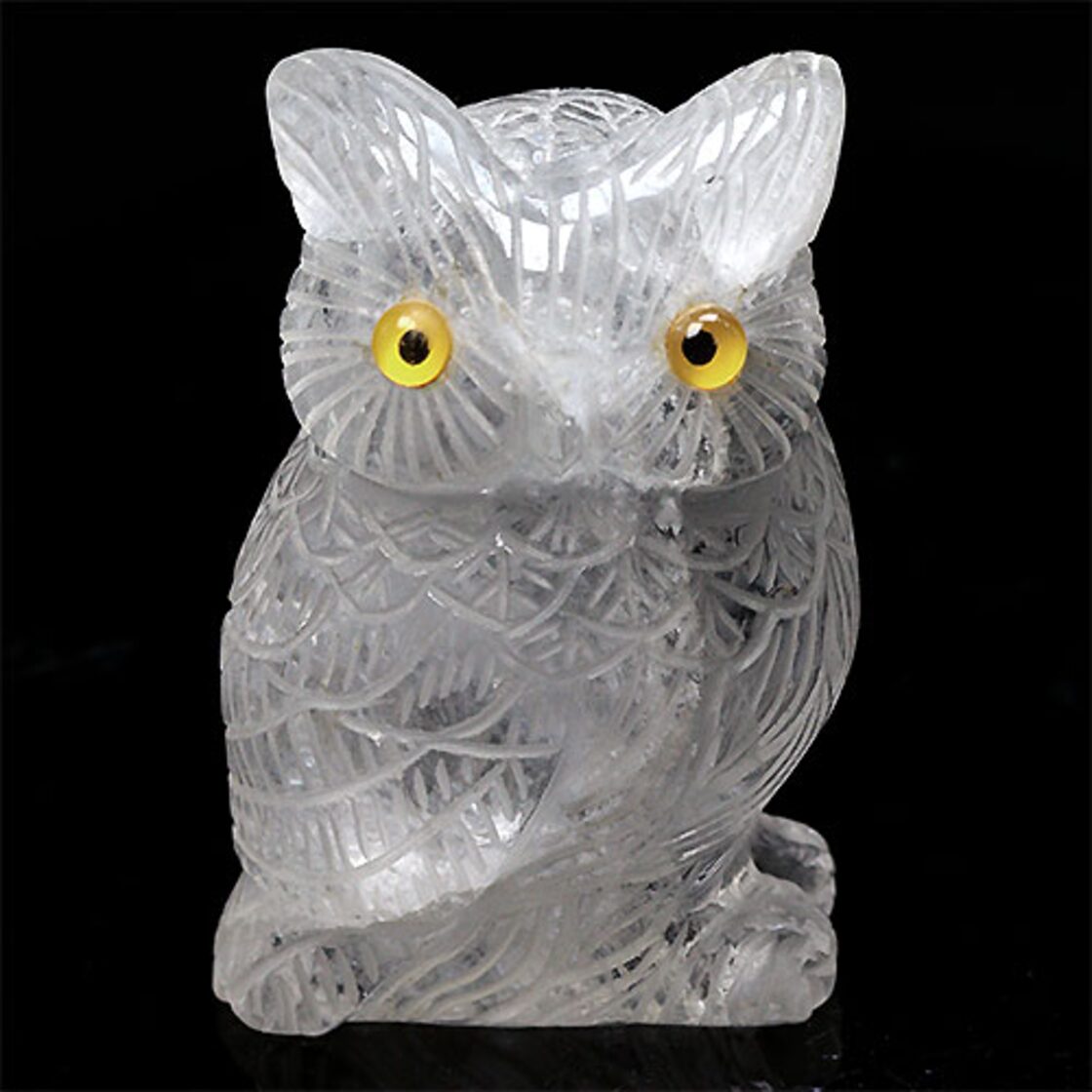 D379-2〕彫刻品 水晶 フクロウ彫り ふくろう 梟 置物 天然石【メール便 