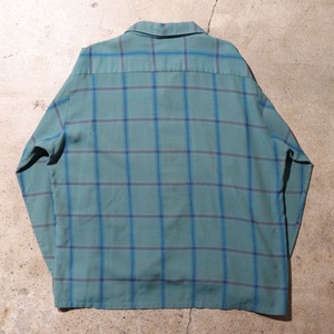 美品 XL 60s 70s BRENT 水色 レーヨン混 チェックシャツ 長袖 vintage ヴィンテージ ブレント