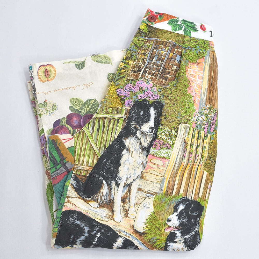 Remakeリメイク ヴィンテージ テキスタイル パッチワーク デザイン 再構築 ワイド ルーズシルエット バギーパンツ ツギハギ 古着 裏地付き レディースW66~88cm