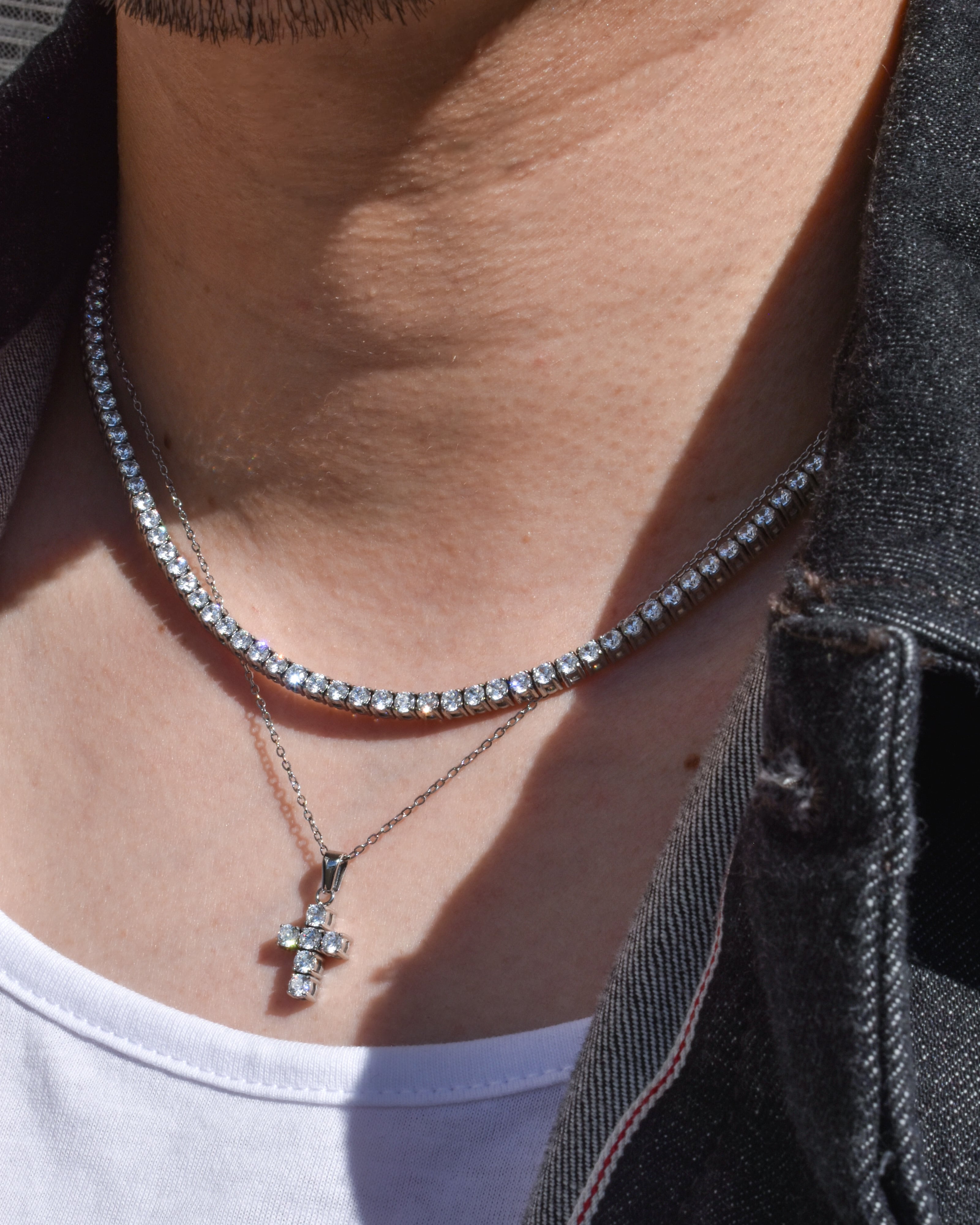 luxury tennis cross necklace stainless steel ・N45 | AKUA
