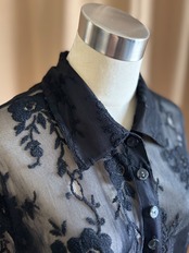 black floral lace sheer long shirt-5315-7