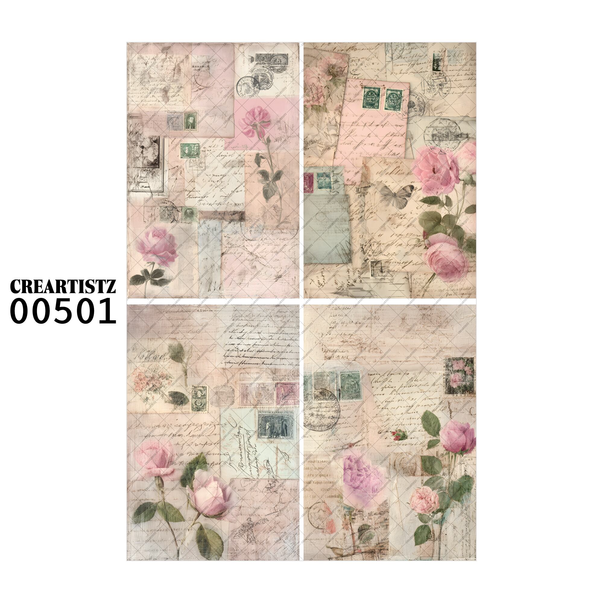 00501 背景 コラージュ素材 オリジナル 12枚セット (4種類×3枚) ペーパー/ステッカー CREARTISTZ