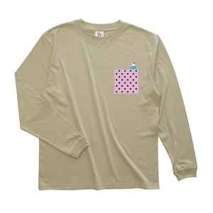 【ロンT】「あめだまとふじさん」[ポケット]ドット柄 / [ボディー]ベージュ色