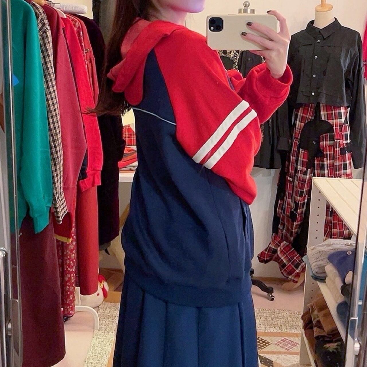 90s red navy jersey hoodie