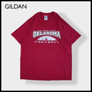【GILDAN】カレッジ オクラホマ大学 フットボール ロゴ プリント Tシャツ HEAVYWEIGHT ヘビーウェイト 半袖 LARGE バーガンディ University of Oklahoma FOOTBALL  us古着