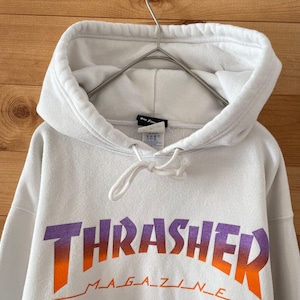 【THRASHER】プリント スウェット パーカー フーディー プルオーバー L ロゴ スケボー スケートボード スラッシャー US古着