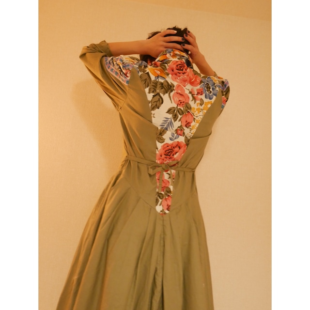 Flower long pleats dress