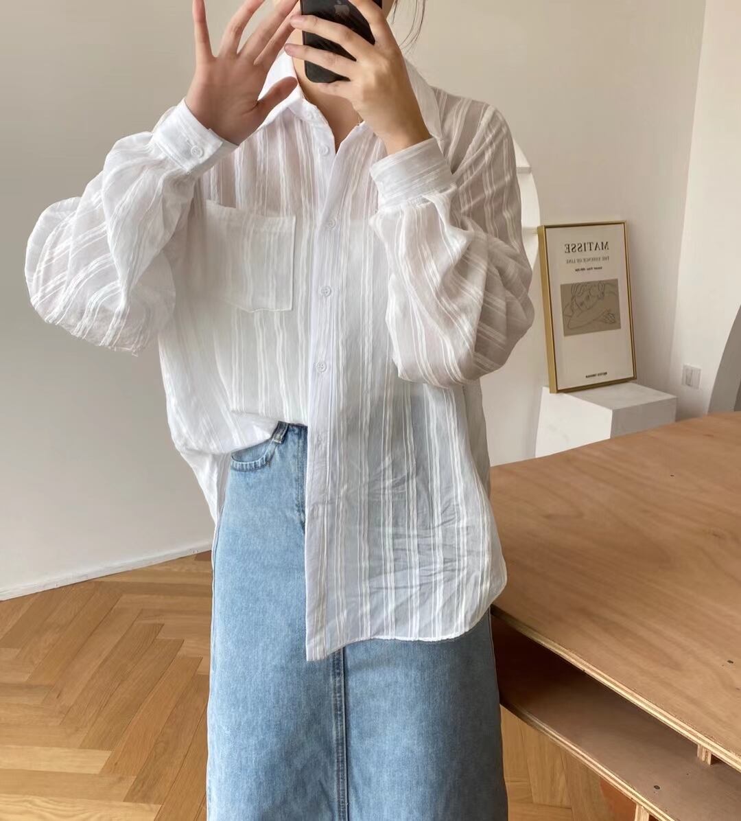 シアーストライプシャツ　 AJ−2205-1130