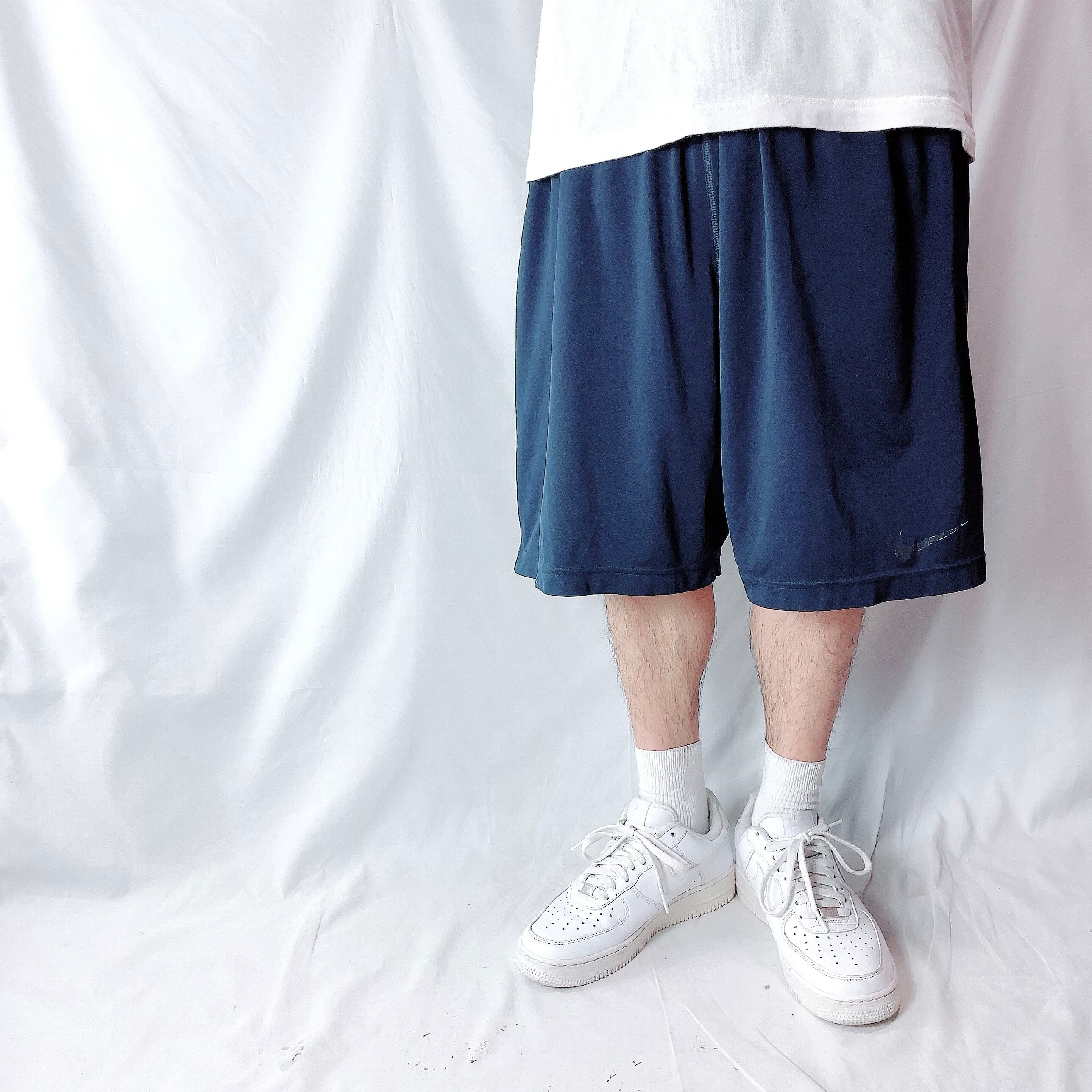 NIKE ナイキ 極太 バギー ナイロンパンツ ワンポイント ネイビー 紺 XL