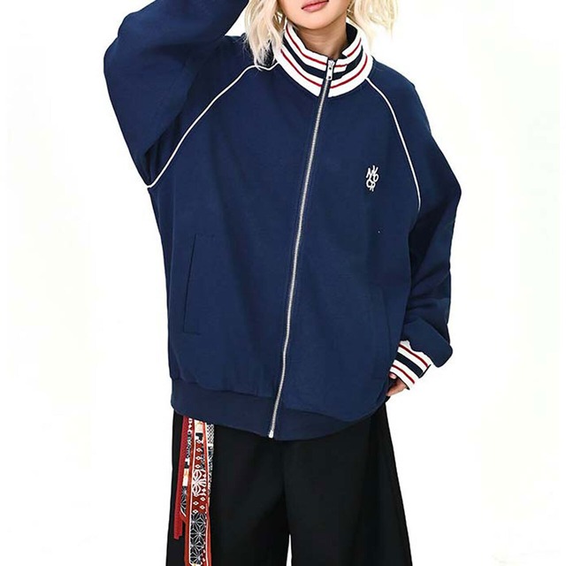 リブラインラグランジップブルゾン 2col   R01584