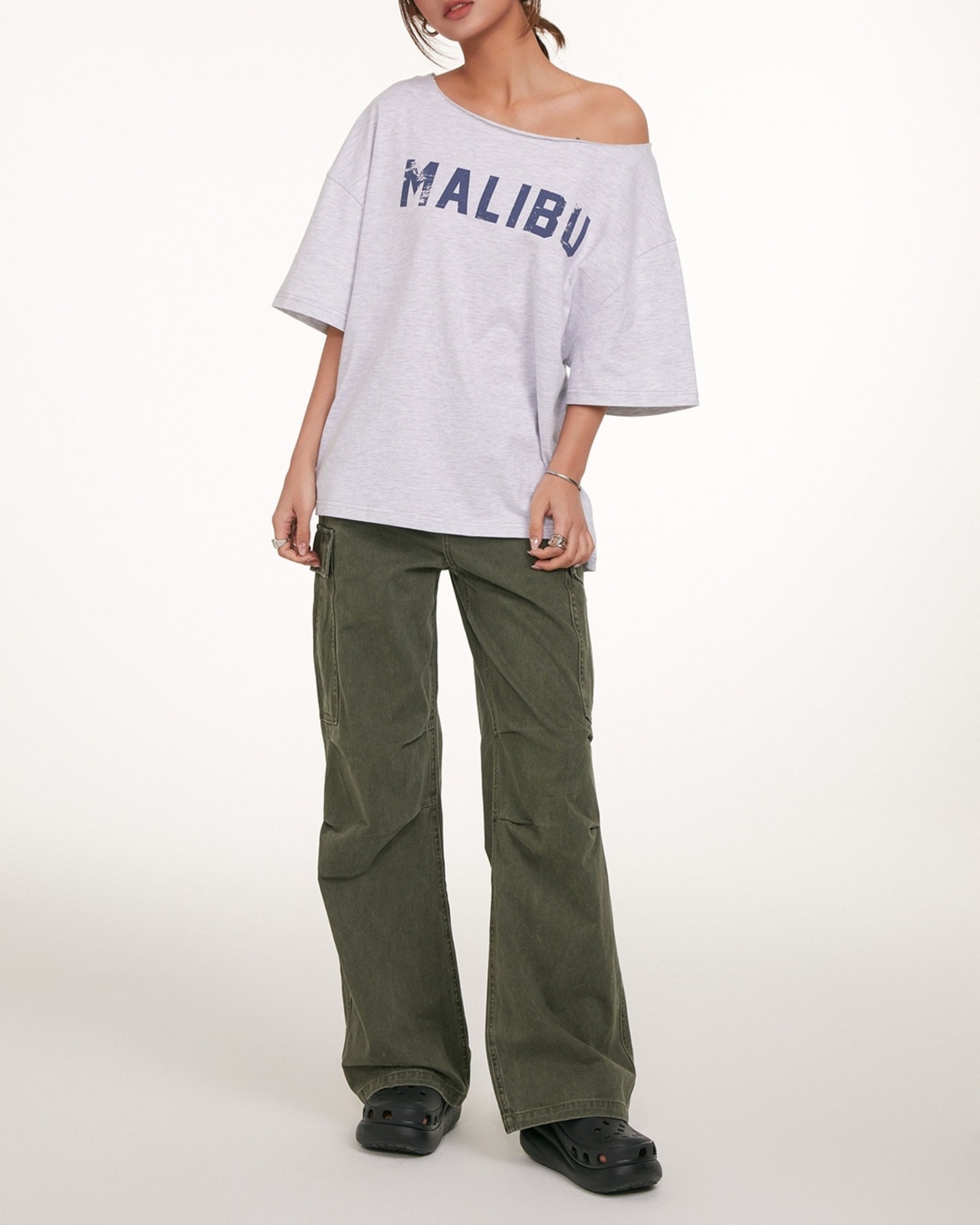 ロゴプリントドロップショルダーTシャツ 2color A1069 - 8