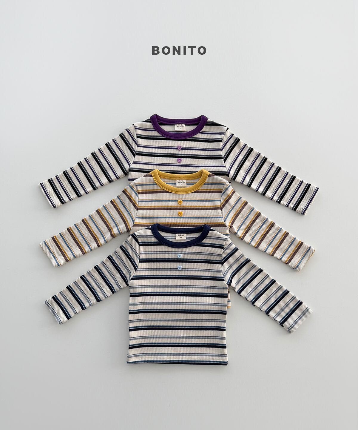 heart button stirpe tee【BONITO】※9月中旬発送予定