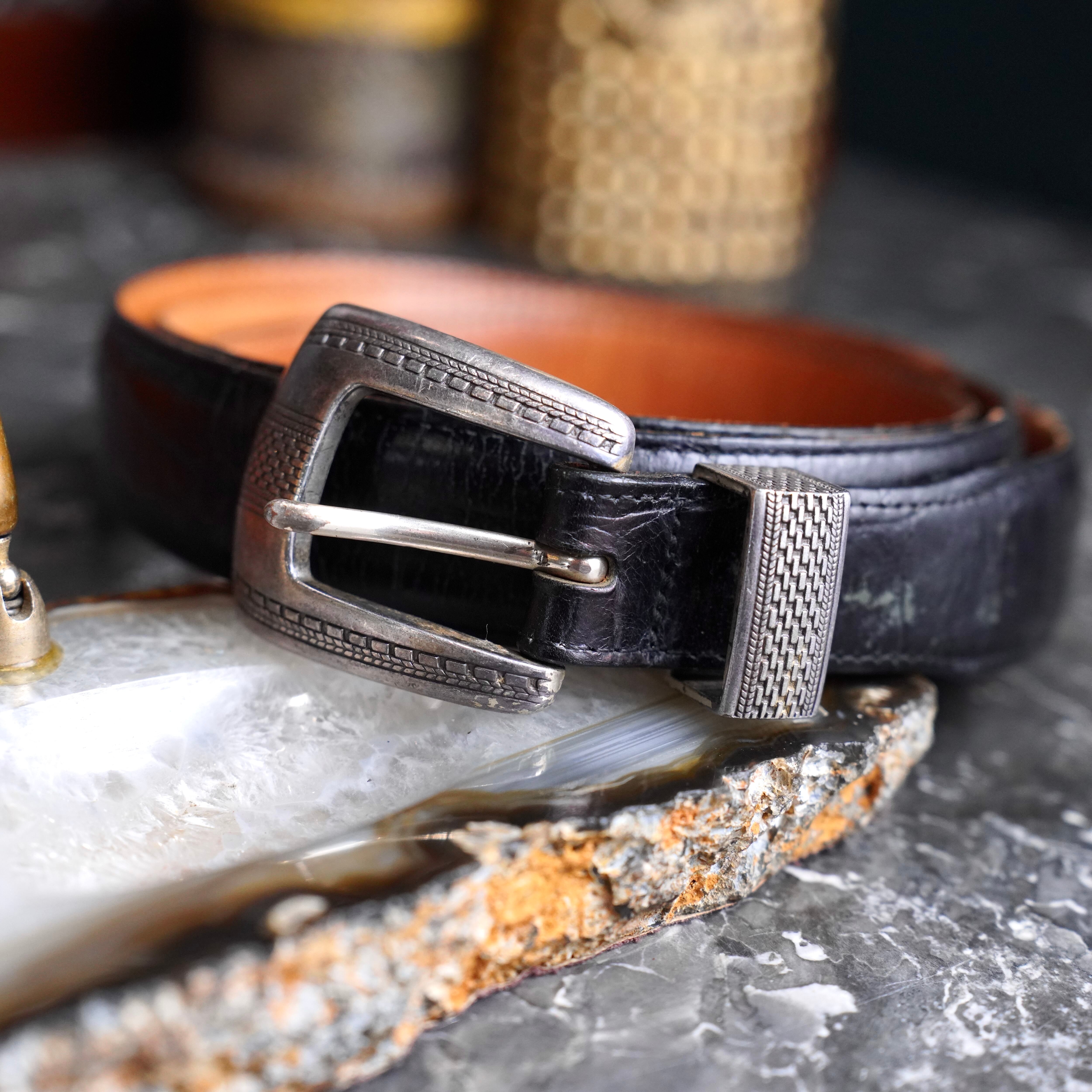 USA VINTAGE ONYX BY BRIGHTON BUCKLE DESIGN LEATHER BELT/アメリカ