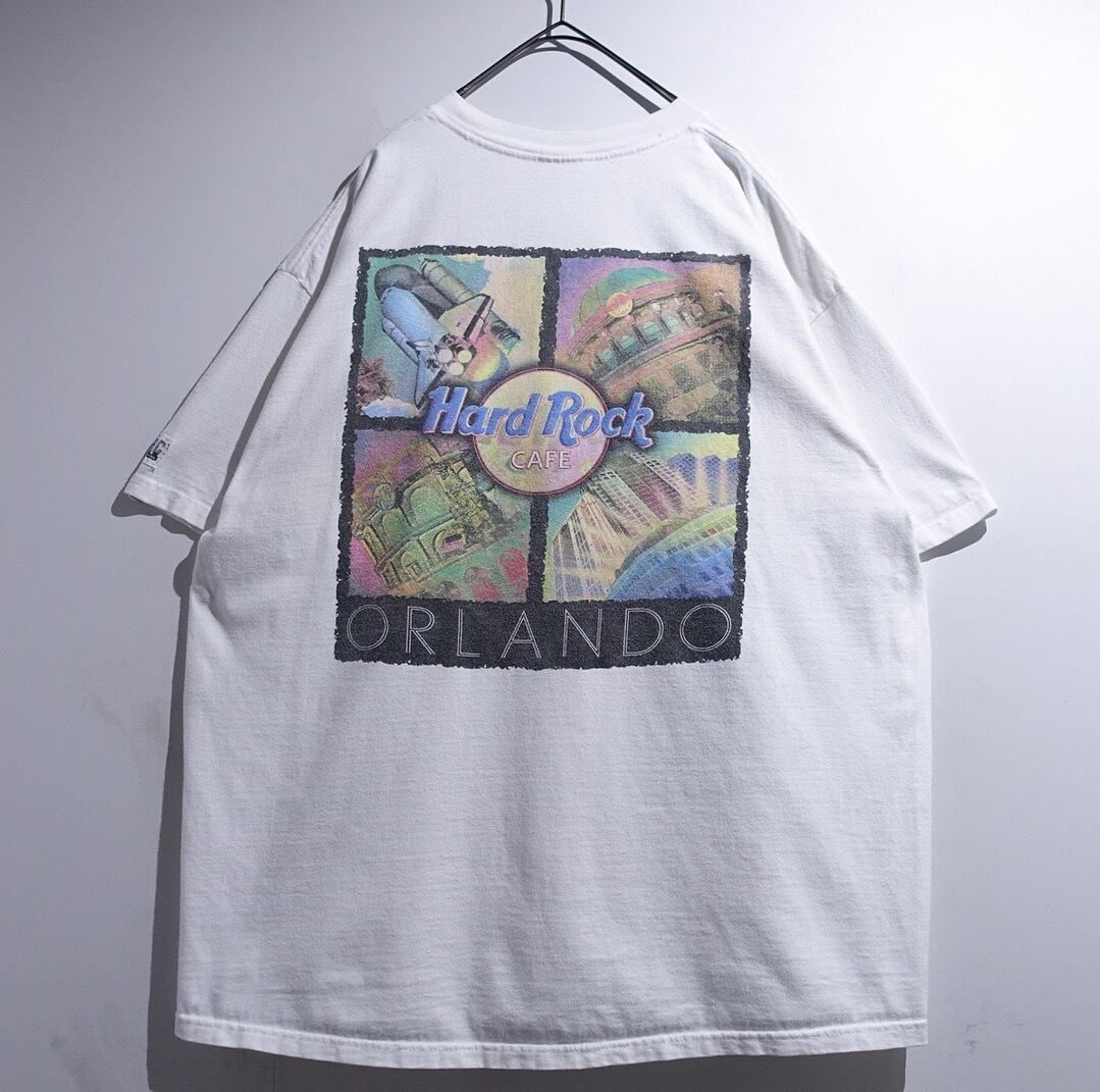 90s “Hard Rock CAFE” White ORLANDO Print Design T-Shirt