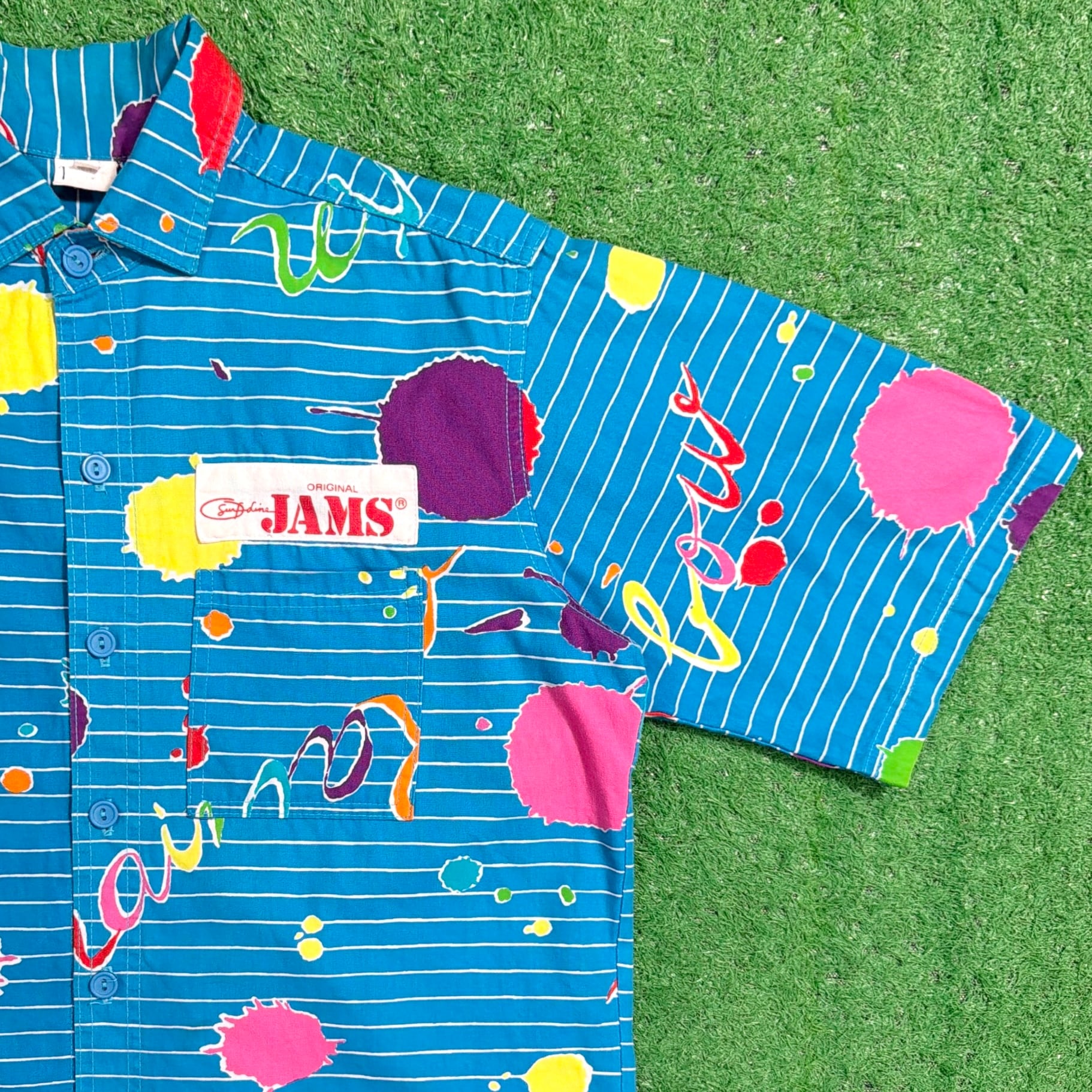 Men's】 80s - 90s JAMS WORLD アート ストライプ 半袖 シャツ / 80
