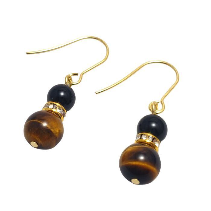 新しいチャレンジのお守り オニキス タイガーアイ ピアス パワーストーンピアス 天然石 ハンドメイド アクセサリー 金運 仕事運 おしゃれ プレゼント 金属アレルギー チタン イヤリング 変更可 ギフト 幸運 ラッピング無料 送料無料