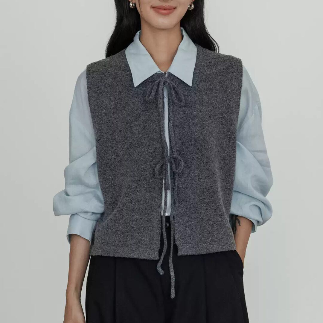 フロントリボンニットベスト T0194