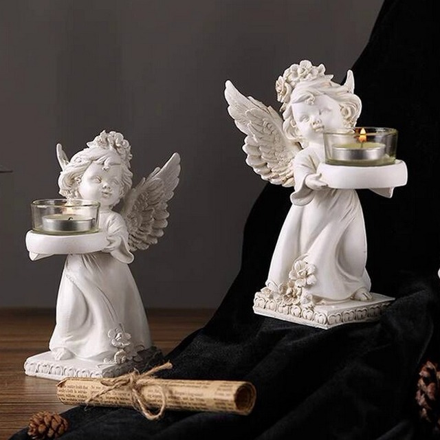 【合計5999円以上ご購入で注文可能】Resin angel candlestick ornaments for home desktop【m1029】天使のキャンドルスタンドセット