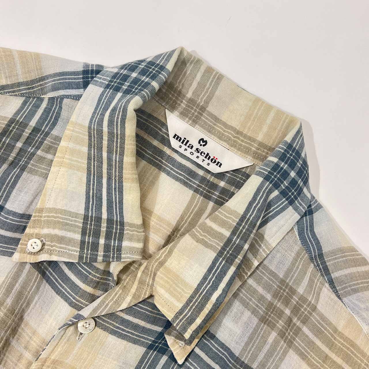 リネン混 mila schon SPORTS ミラショーン チェック BD ボタンダウン 開襟 半袖シャツ165~175/メンズ ゴルフ
