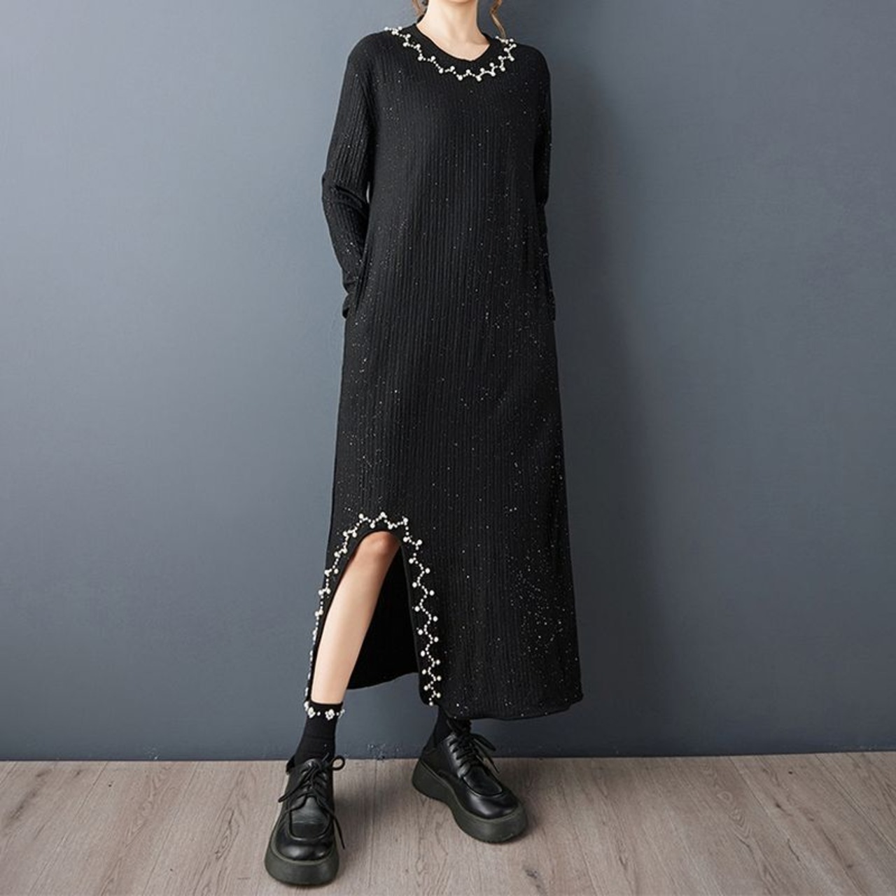 ビジュー スリット グリッター ワンピース 00268