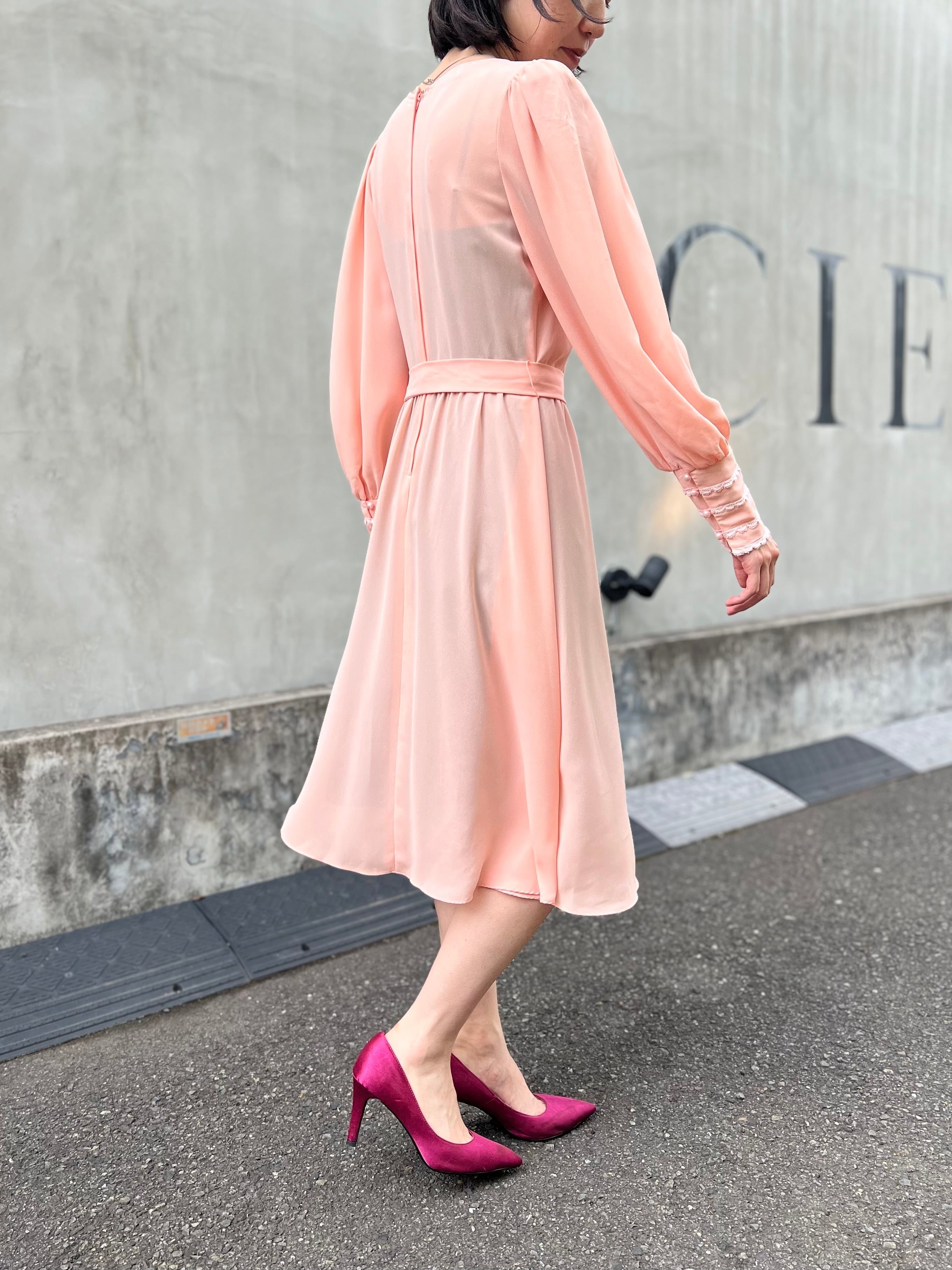 Vintage salmon pink × Perl see-through dress ( ヴィンテージ