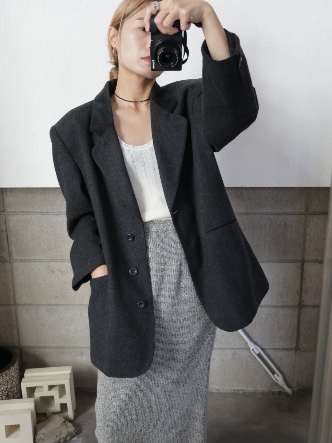 <vintage>velvet collar wool jacket