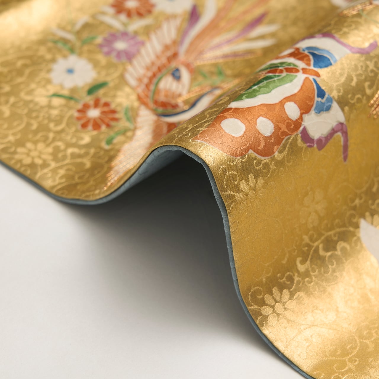 鳳凰と蝶々の模様 手描友禅に摺箔 名古屋帯 【未着用品】 | かわの屋