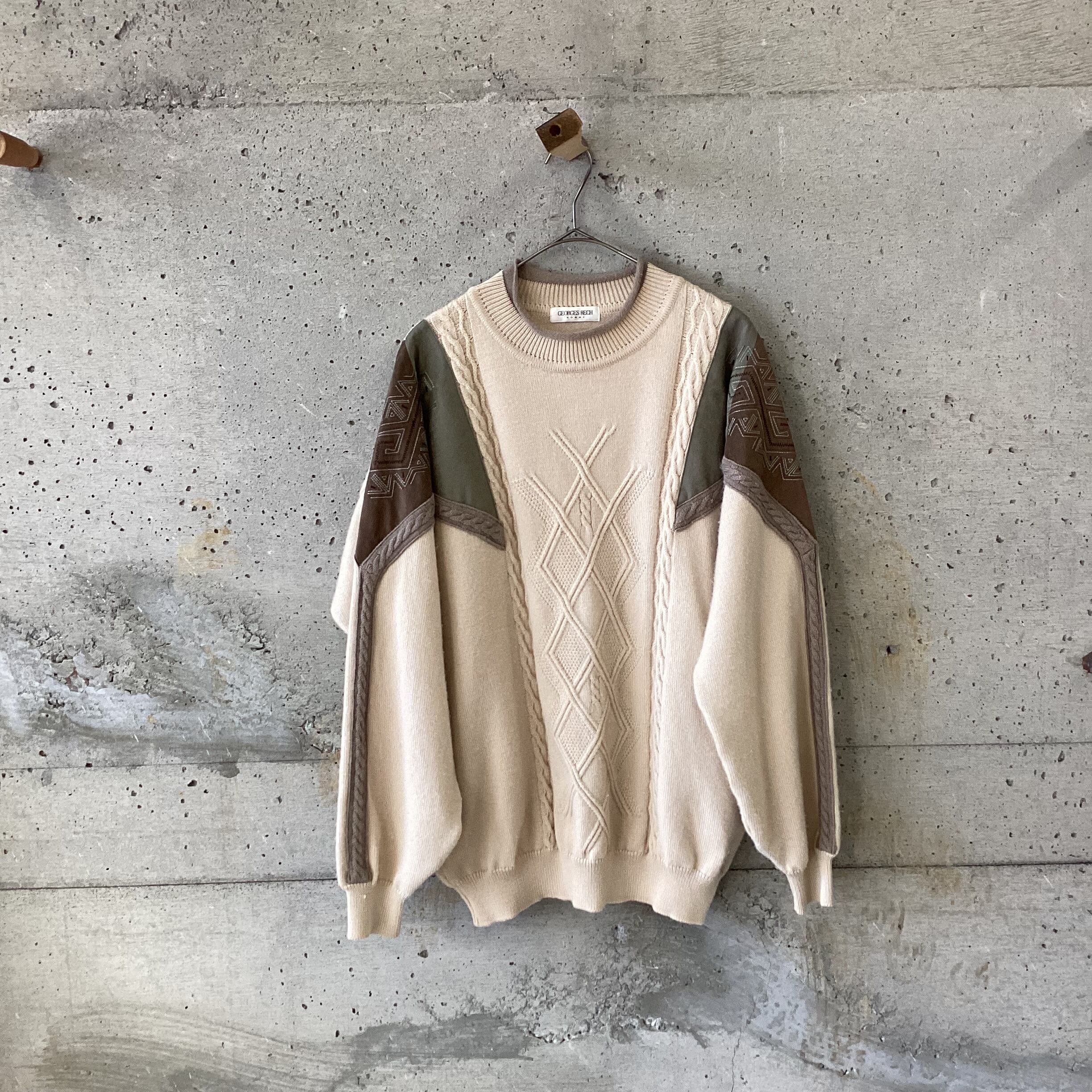 Beige leather switching knit
