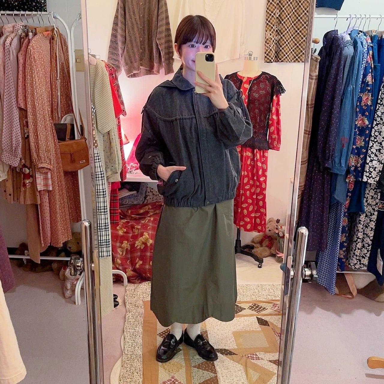 green check hoodie blouson