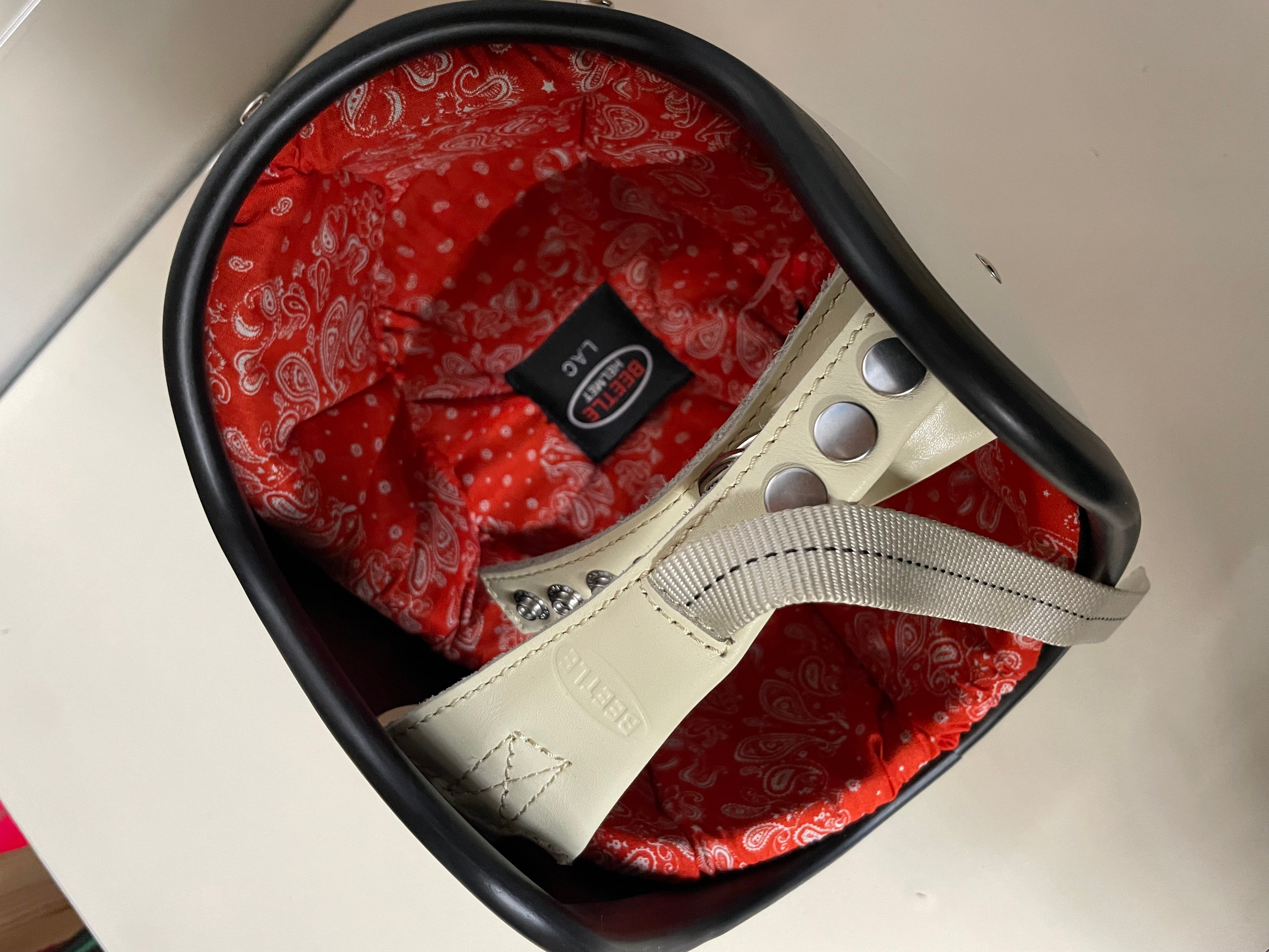 オーシャンビートル マットアイボリー Wストラップ白 ペイズリーインナーネイビー 2b69a9a8a36e3e582831a6d1d01418