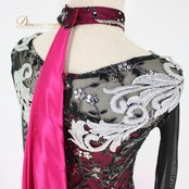 社交ダンス 衣装 スタンダード ドレス ワンピース パーティ衣装 Leirena レイリーナ マゼンダピンク系 黒 ブラック系 シルバー系 チョーカー フロート デザイン ふんわり シルエット スパンコール ラインストーン ダンスウェア 派手 ドレスアップ イベント用 結婚式 同窓会 発表会 レディース 伸縮性 軽やか おしゃれ タンクトップ スリーブ付き パーティー用 高級感