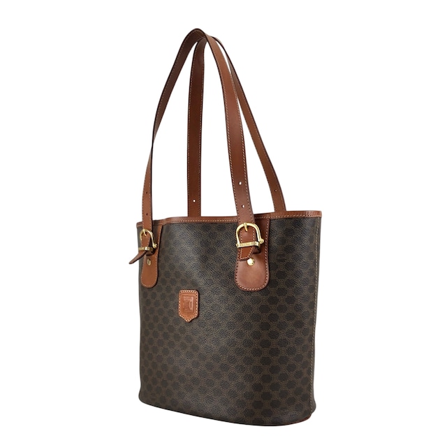 CELINE セリーヌ マカダム ハンドバッグ ブラウン ブラゾン型押し PVC トートバッグ vintage ヴィンテージ オールド rfx5gg
