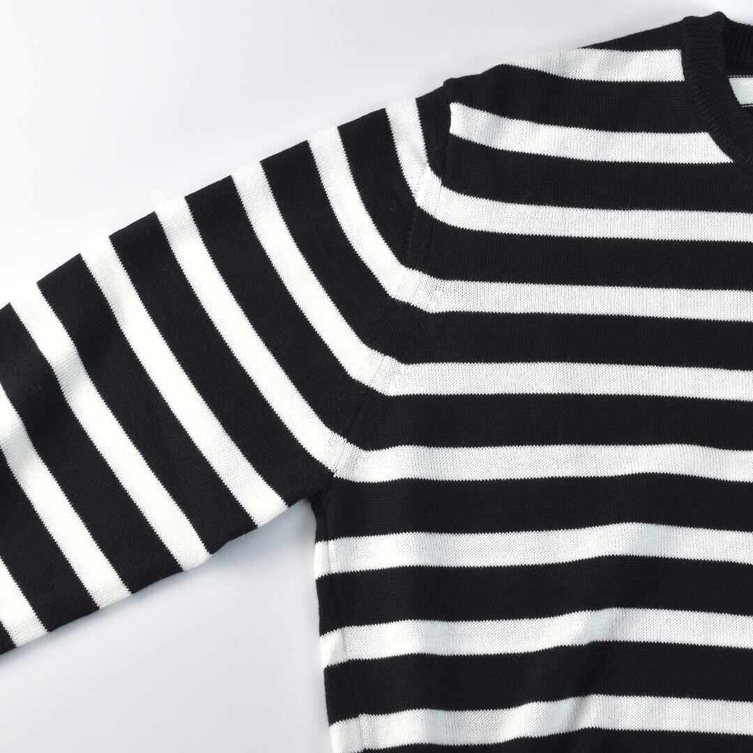 atelier naruse アトリエナルセ コットンウールボーダーニット・ブラック x レッド 袖口の配色がベーシックなボーダーニットのアクセント【送料無料】