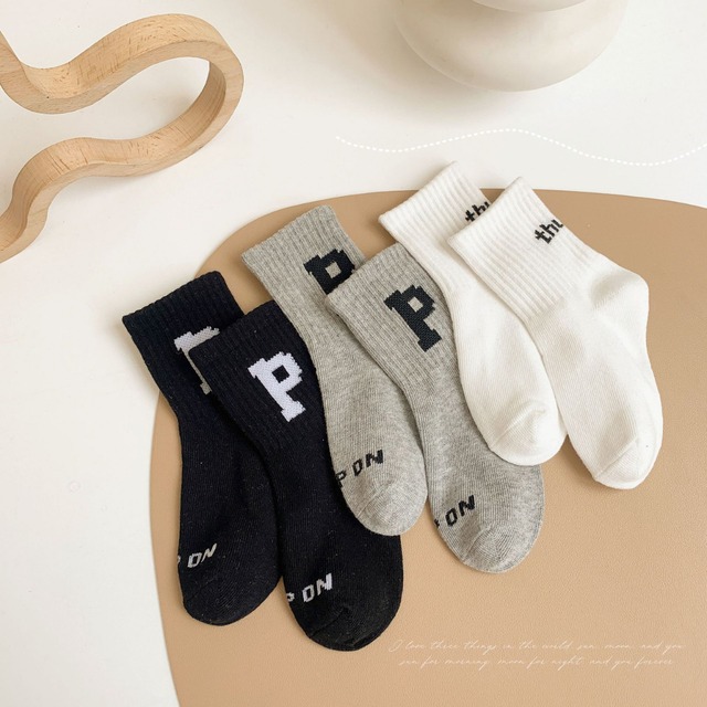【即納】Pのワンポイントのクルーソックス 5足セット