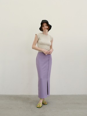 slit covered button long skirt（purple）